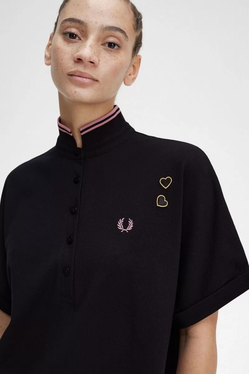 fred perry damenkleid mit piqué-details schwarz