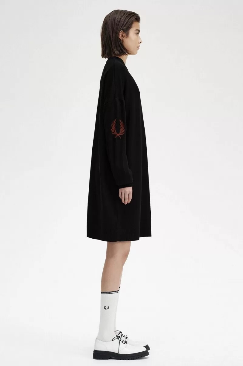 fred perry laurel wreath strickkleid für damen schwarz