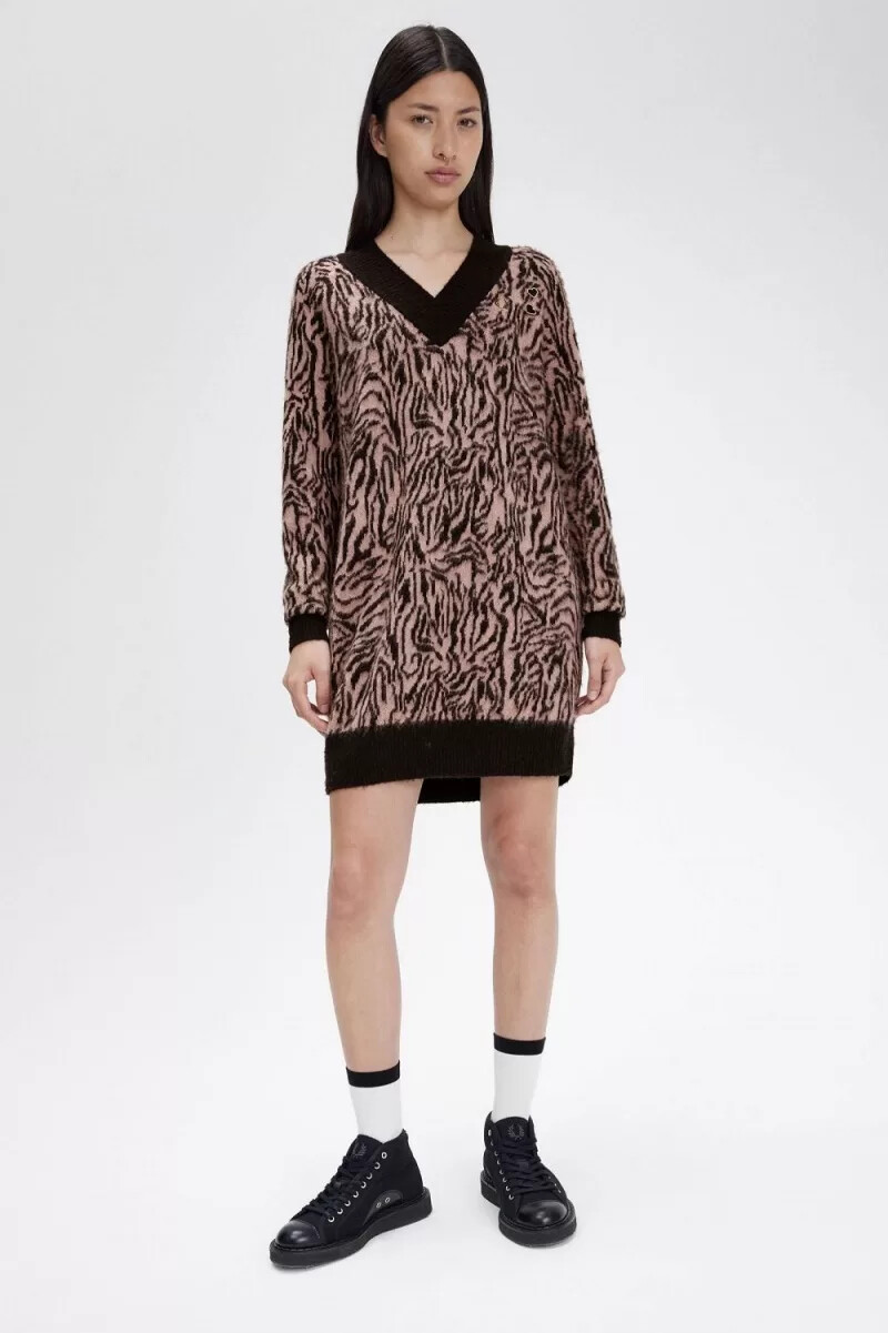 fred perry zebra strickkleid für damen altrosa