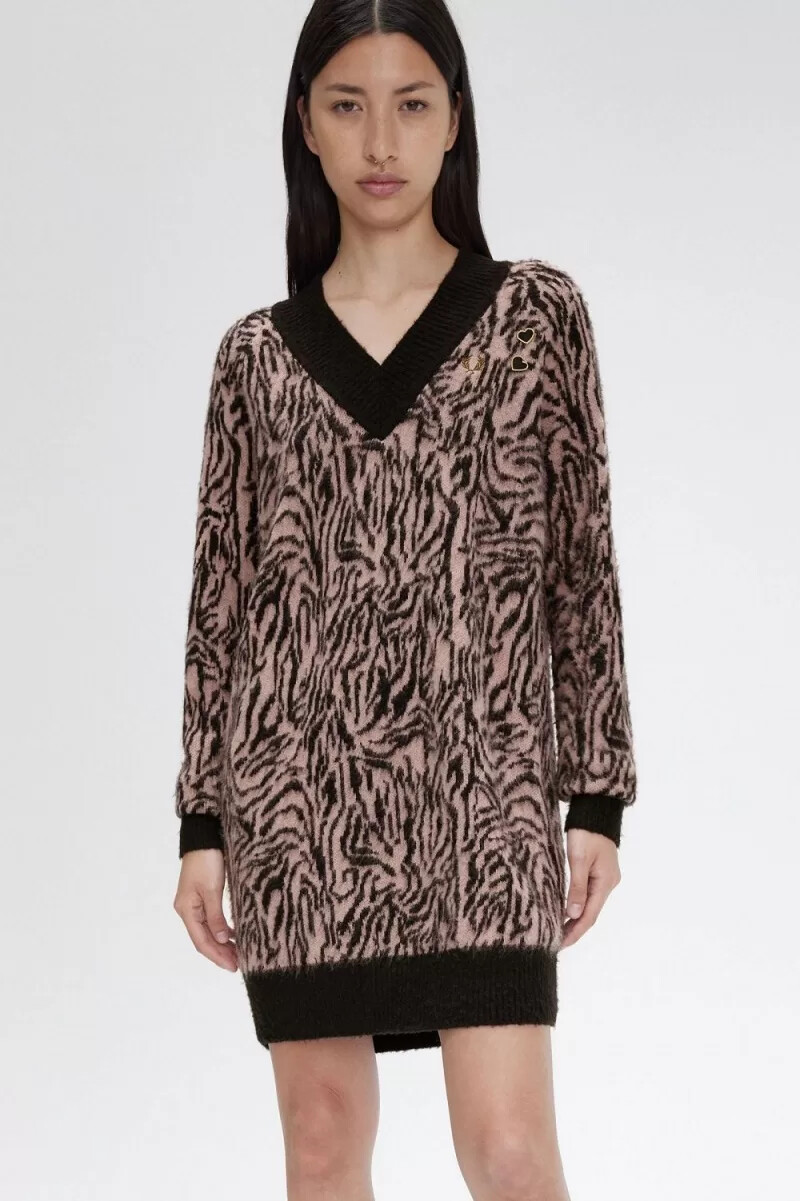 fred perry zebra strickkleid für damen altrosa