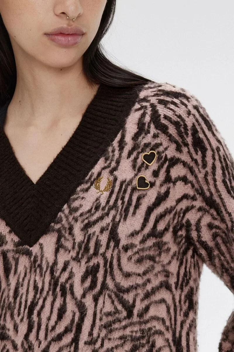 fred perry zebra strickkleid für damen altrosa