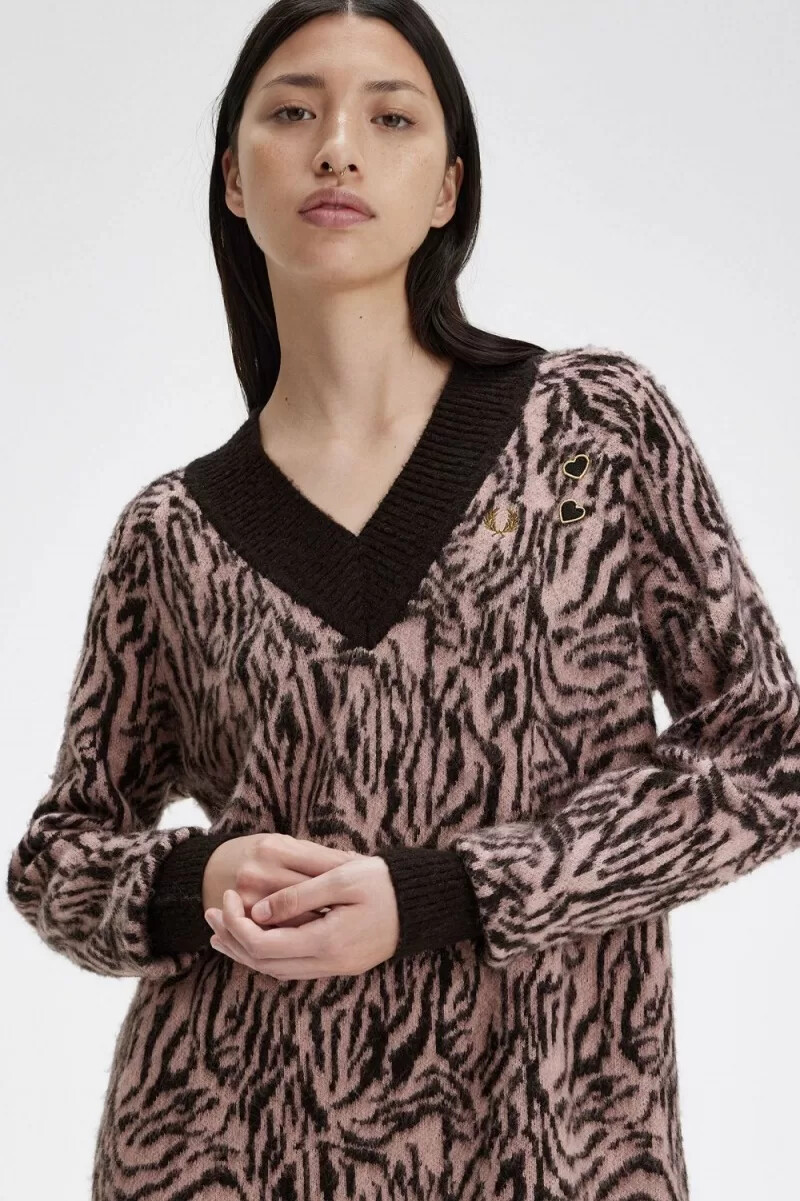 fred perry zebra strickkleid für damen altrosa