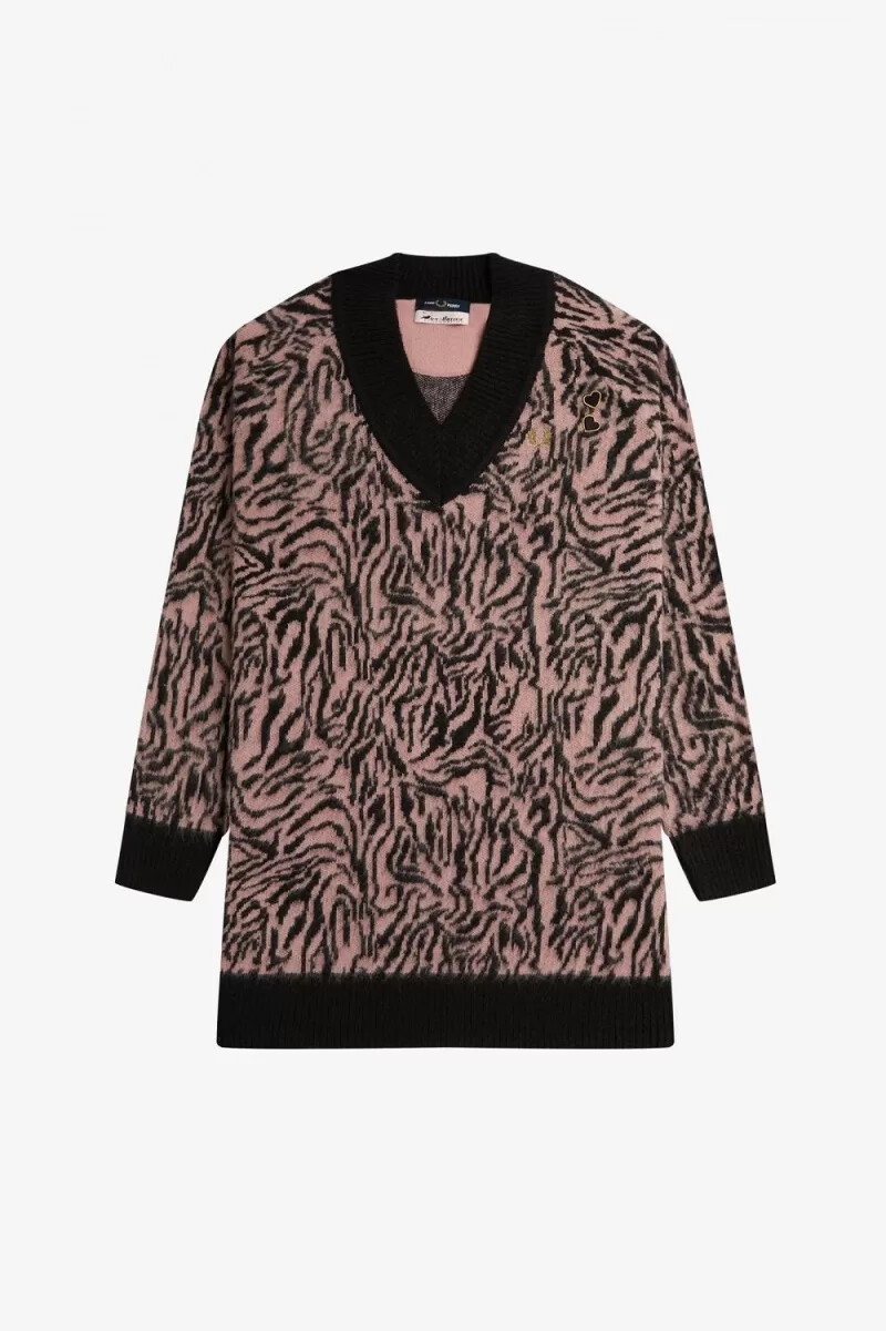 fred perry zebra strickkleid für damen altrosa