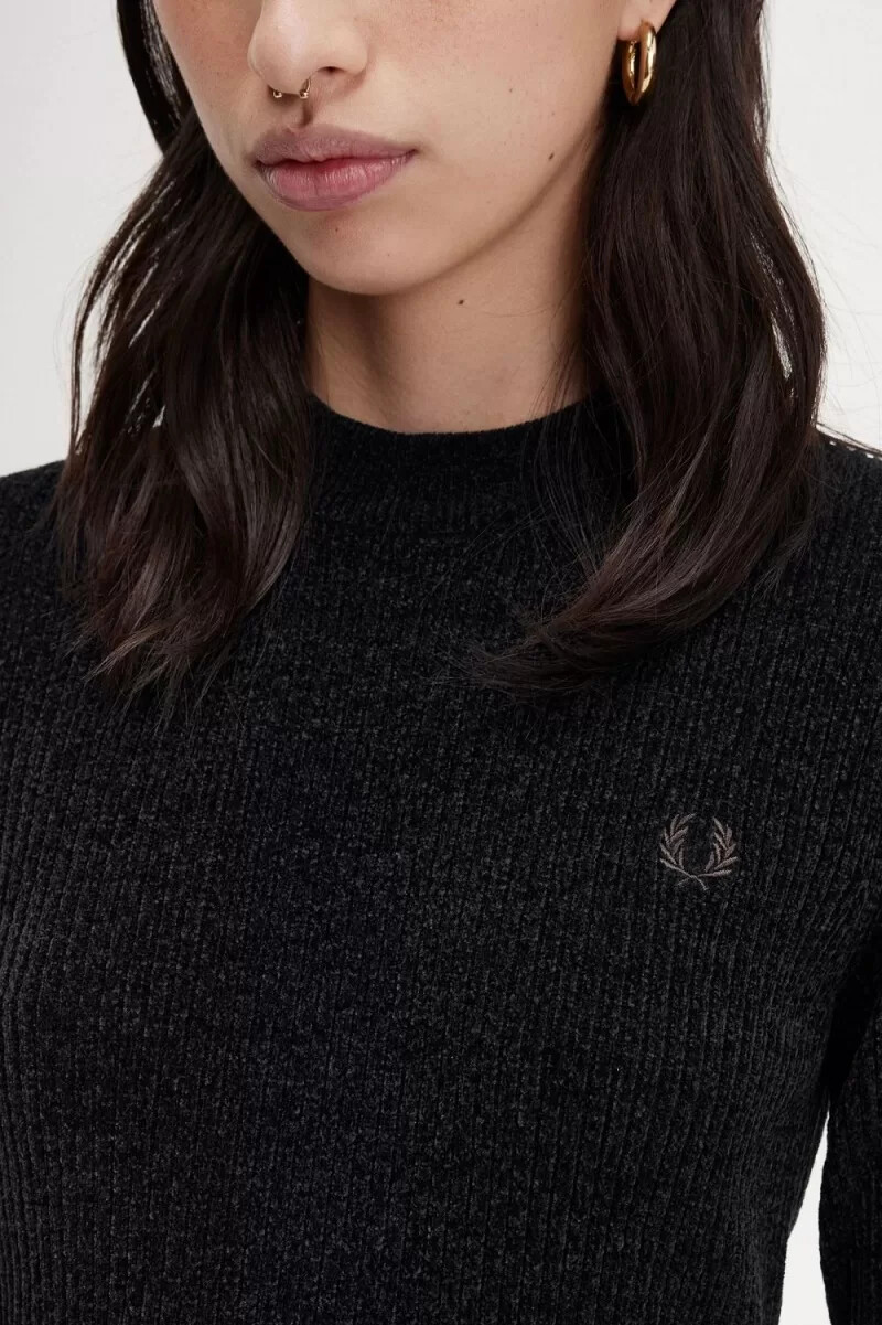 fred perry chenille-rippkleid für damen schwarz
