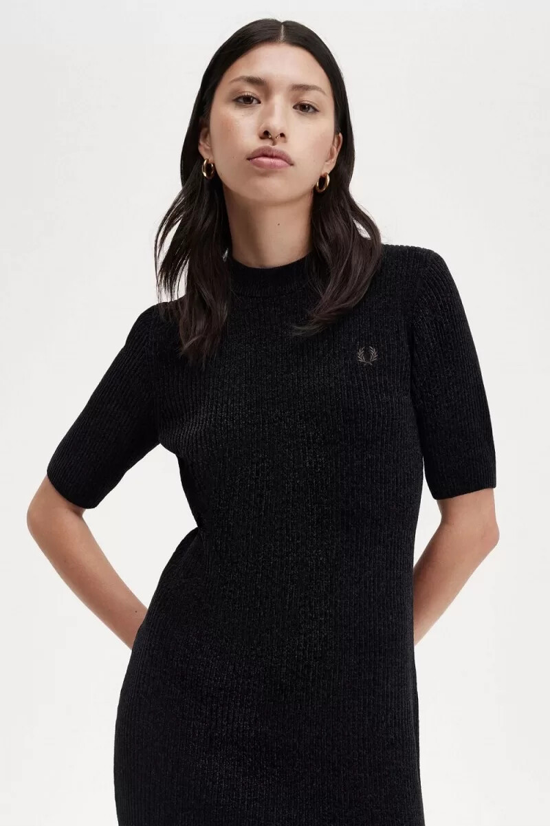 fred perry chenille-rippkleid für damen schwarz