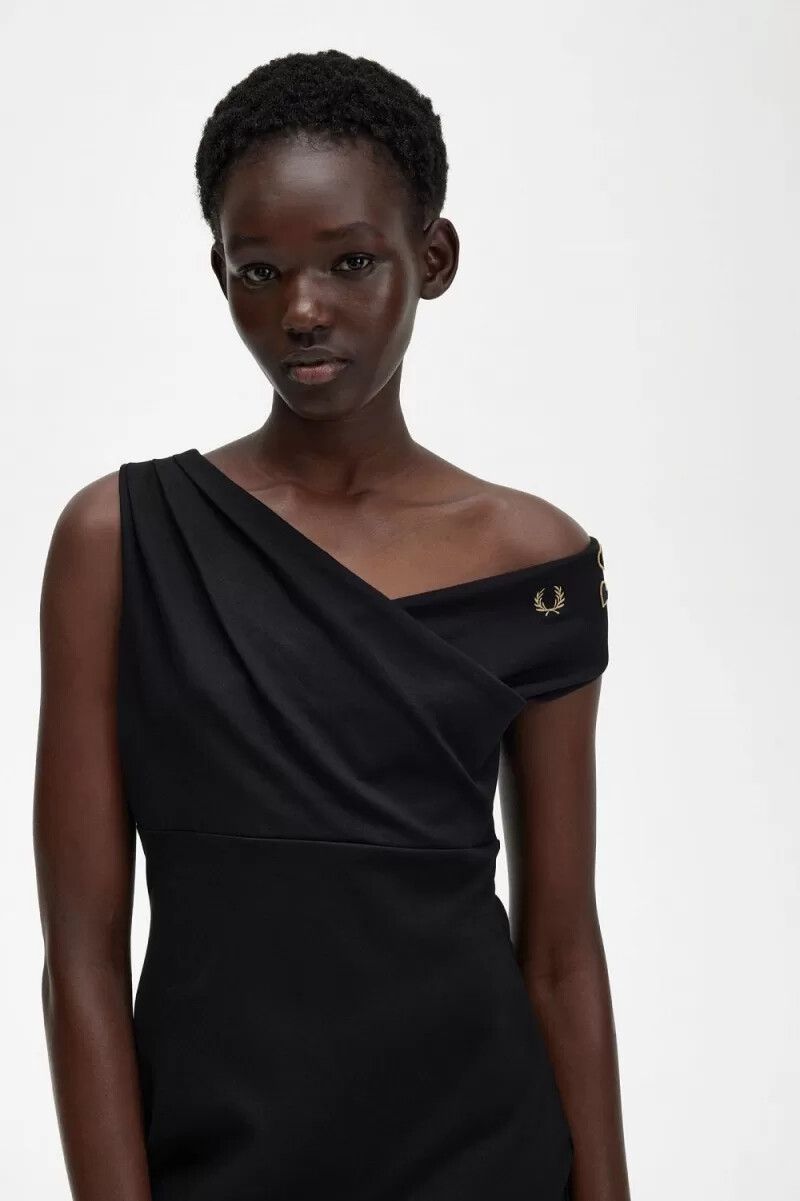 fred perry schulterfreies damenkleid schwarz