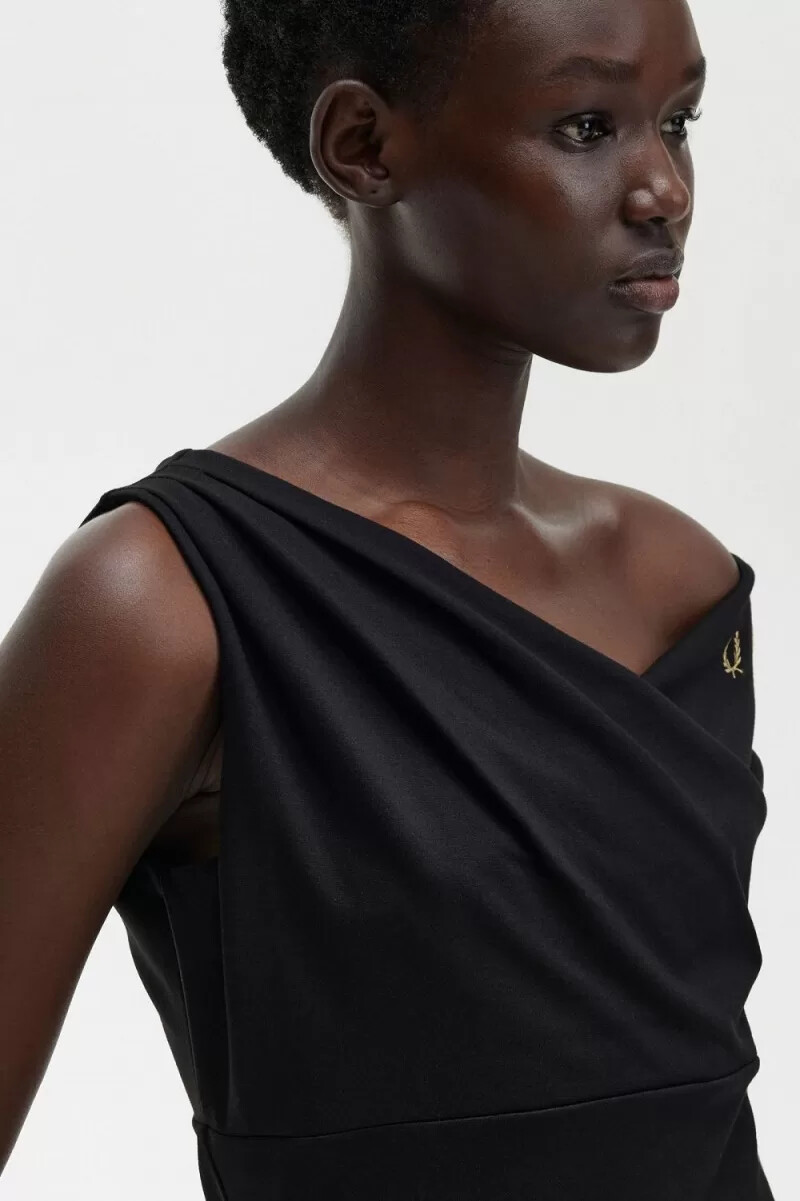 fred perry schulterfreies damenkleid schwarz