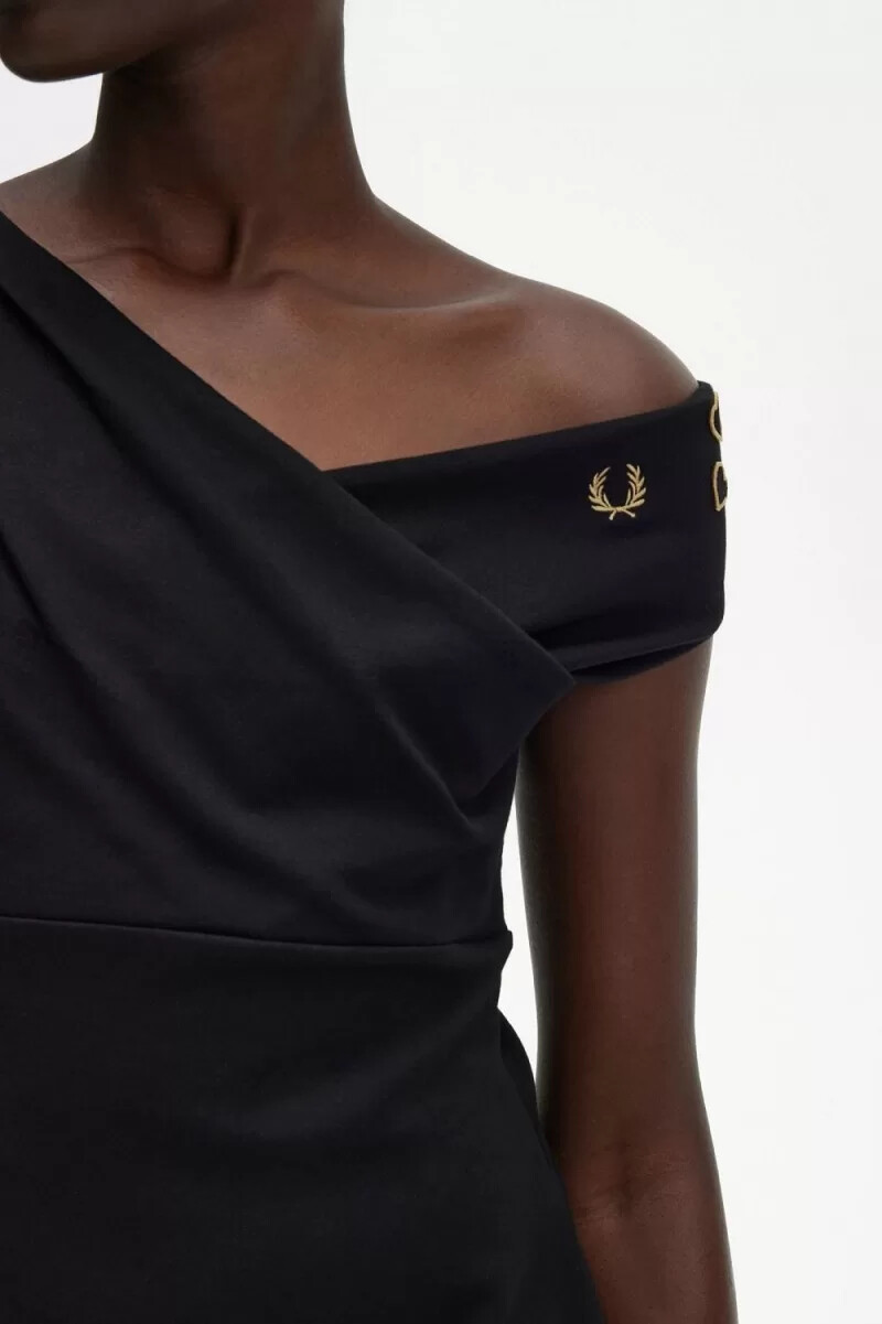 fred perry schulterfreies damenkleid schwarz