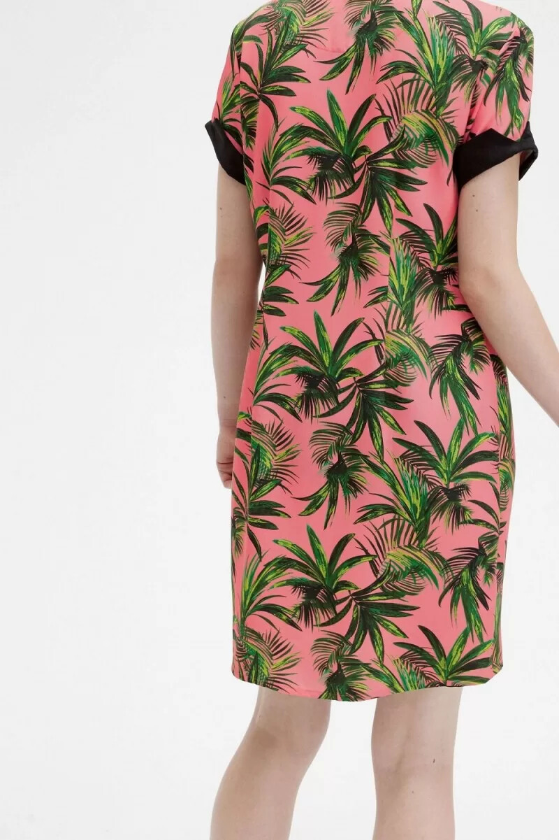 fred perry damenkleid mit palmenprint korallenrot
