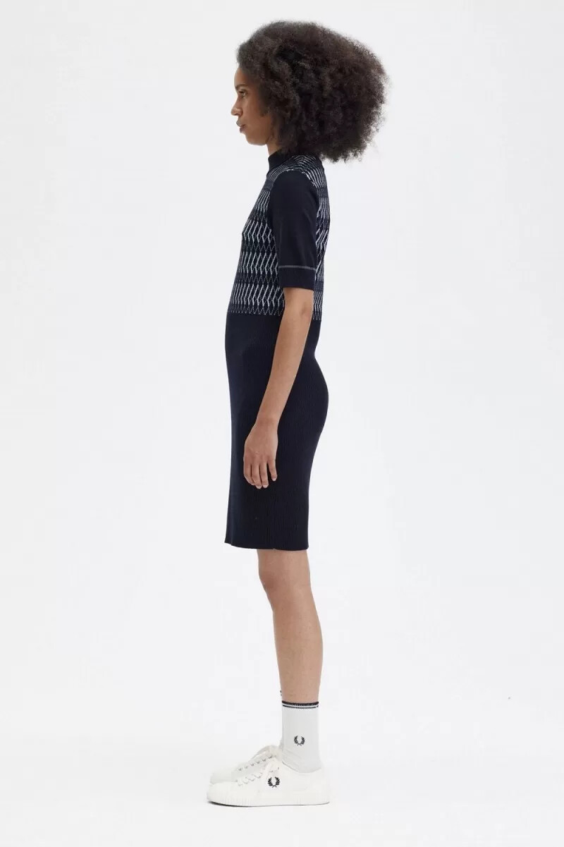 fred perry jacquard-strickkleid für damen marineblau
