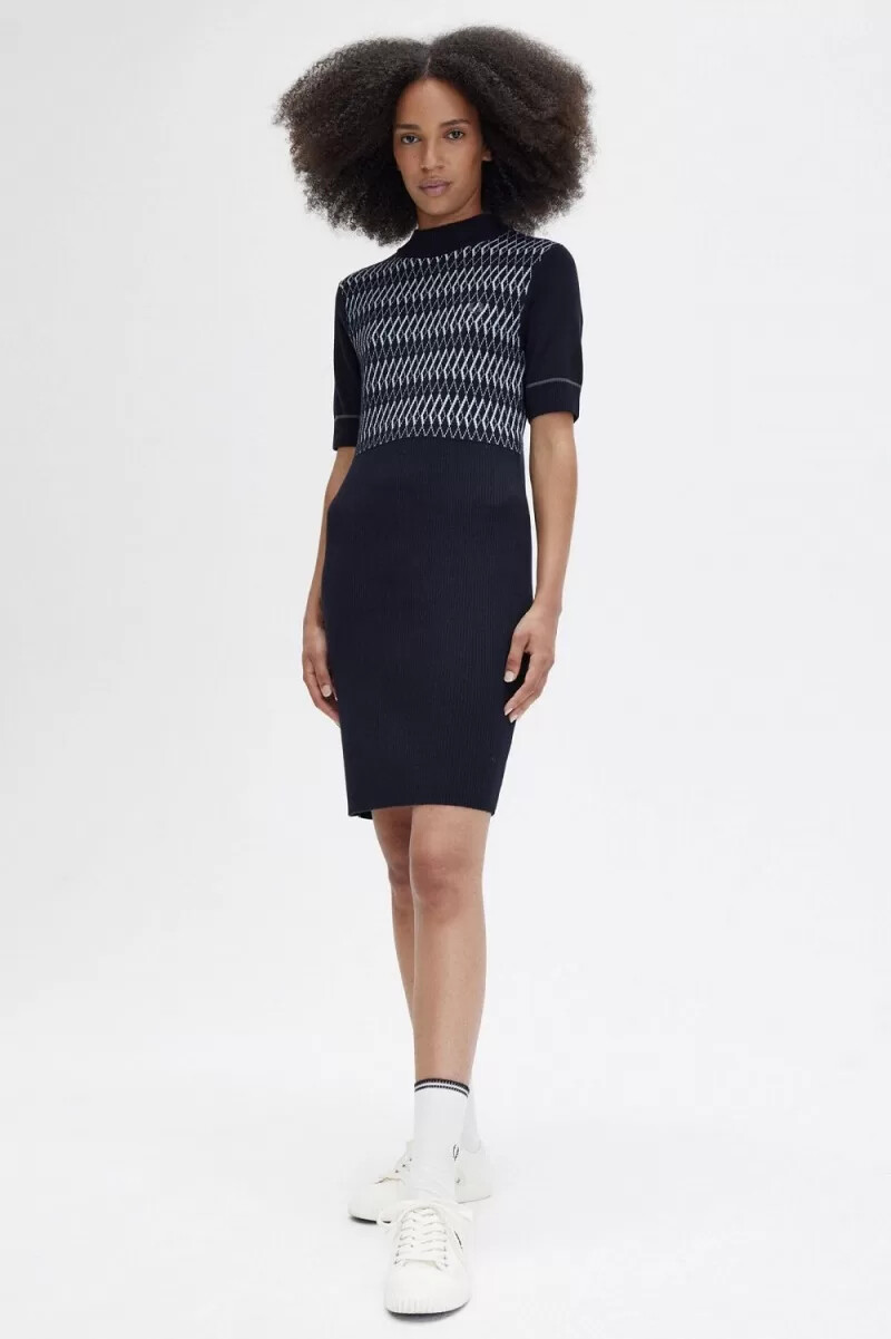 fred perry jacquard-strickkleid für damen marineblau