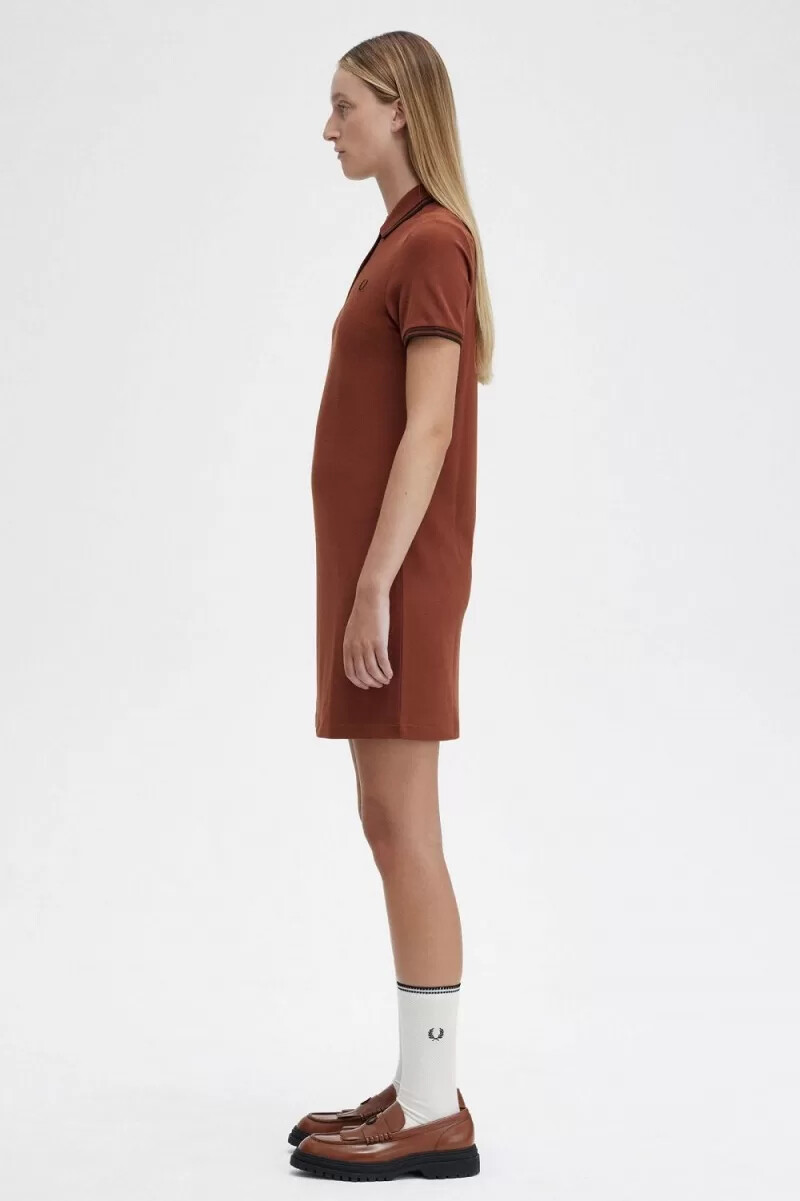 fred perry twin tipped hemd damenkleid whisky braun schwarz