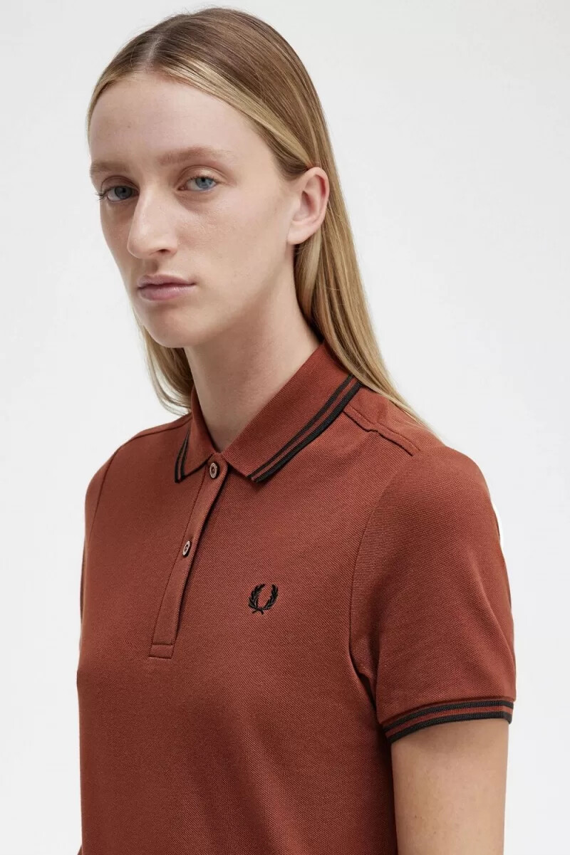 fred perry twin tipped hemd damenkleid whisky braun schwarz