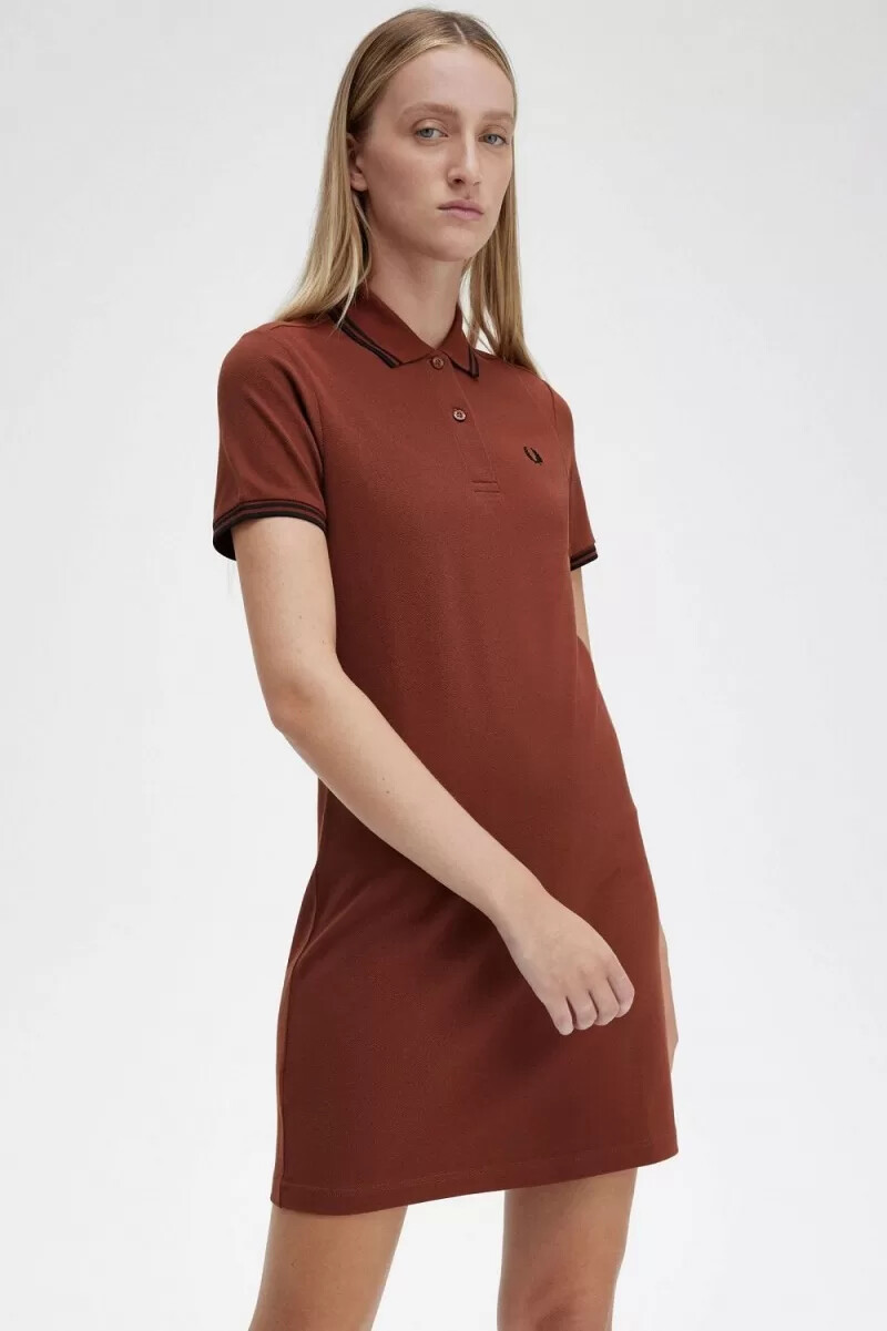 fred perry twin tipped hemd damenkleid whisky braun schwarz