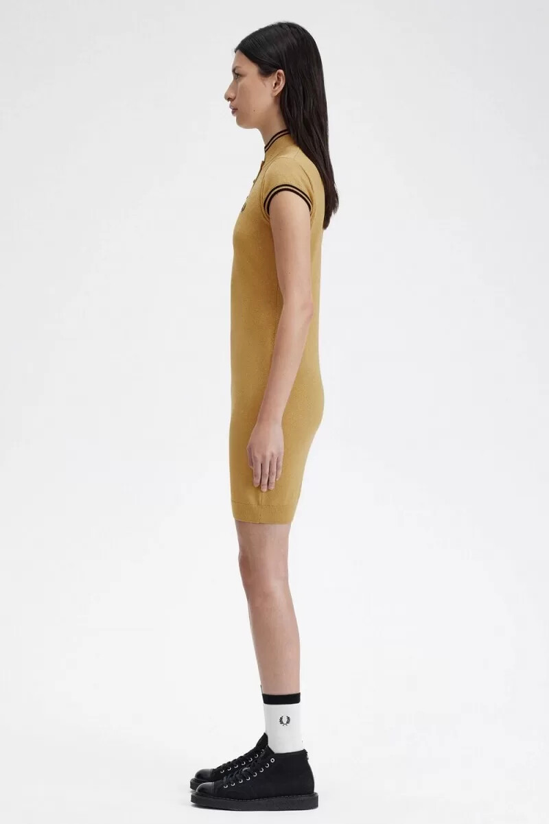 fred perry metallic strickkleid für damen gold 1964