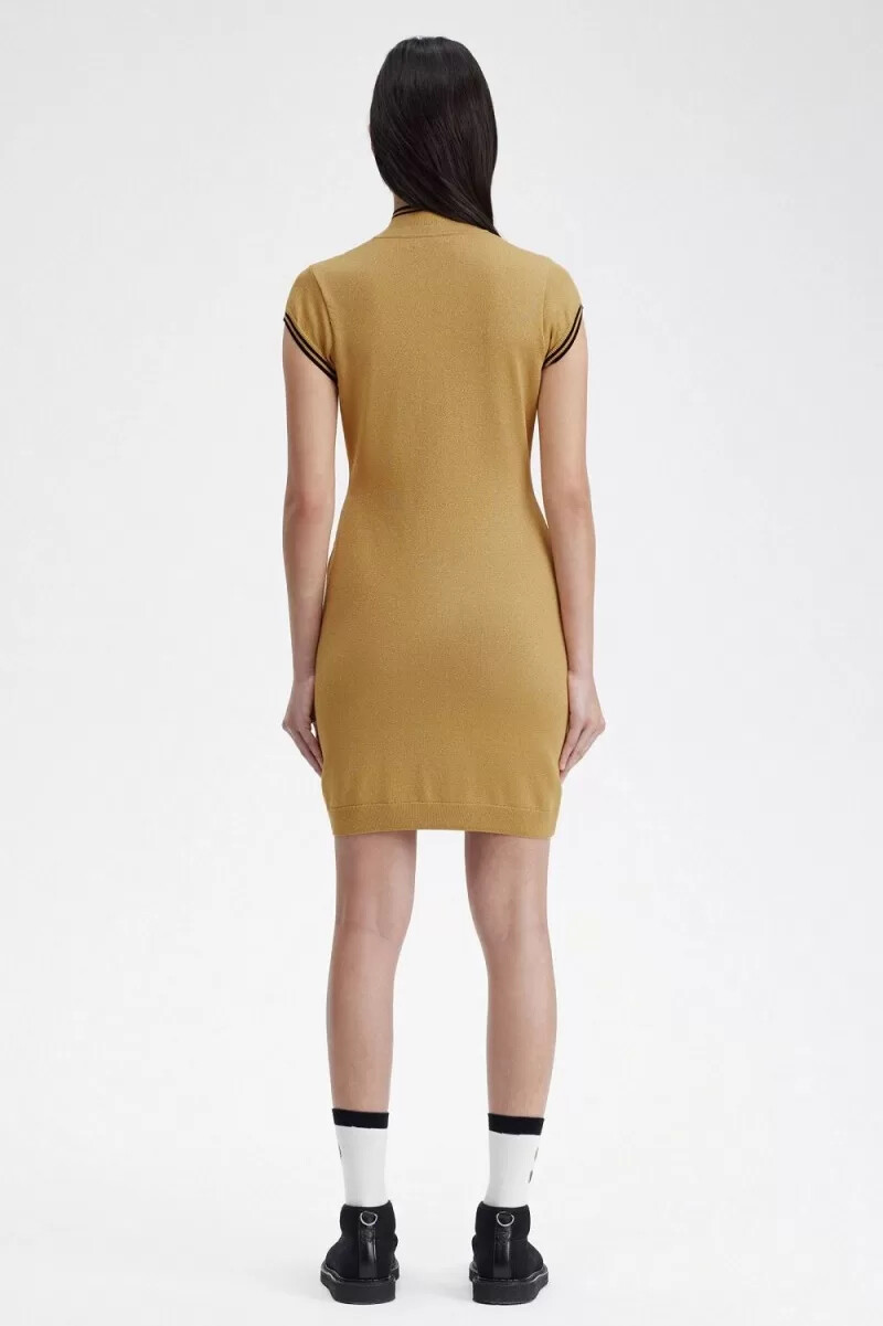 fred perry metallic strickkleid für damen gold 1964