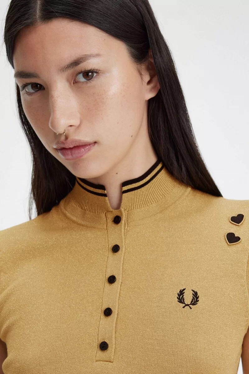 fred perry metallic strickkleid für damen gold 1964