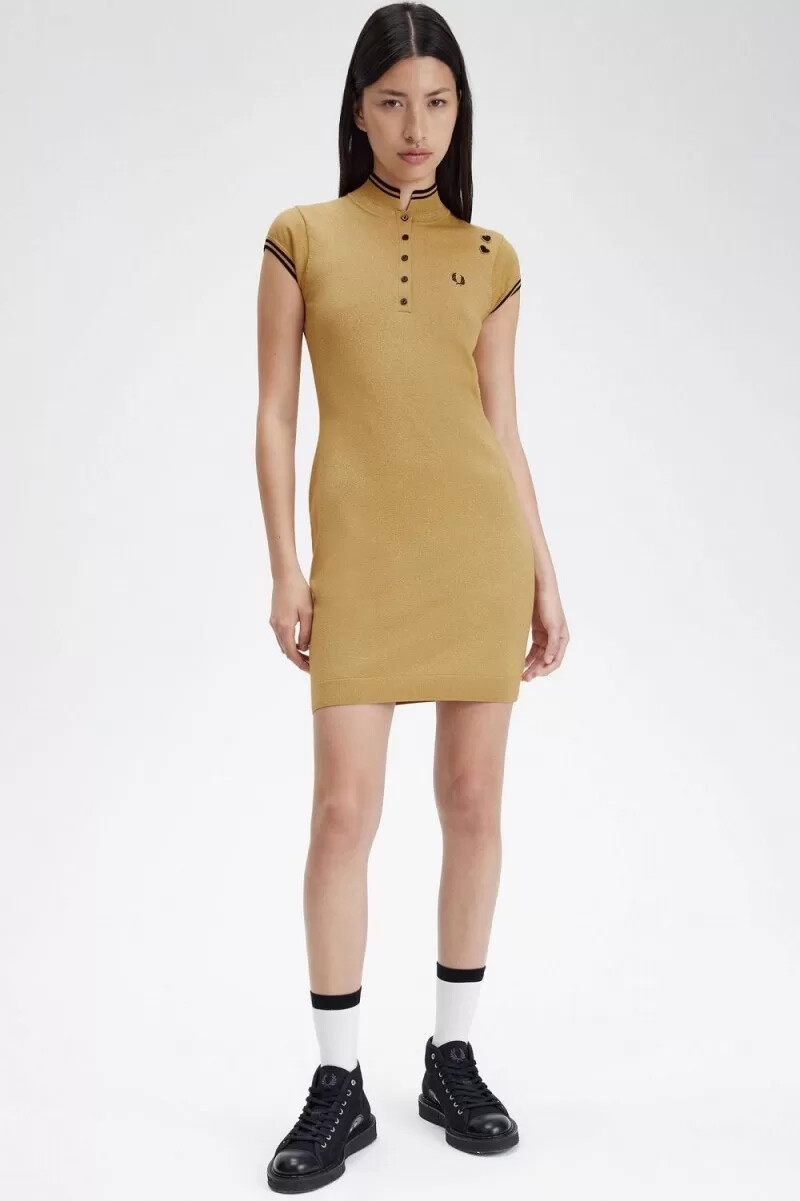 fred perry metallic strickkleid für damen gold 1964