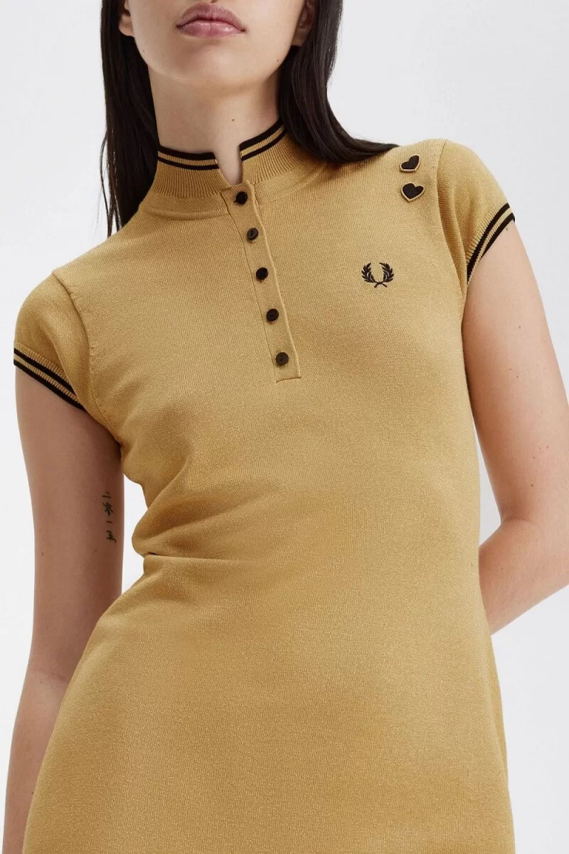 fred perry metallic strickkleid für damen gold 1964