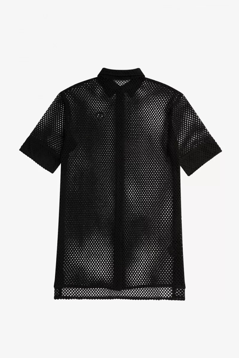 fred perry damenkleid mit offenem strickhemd schwarz