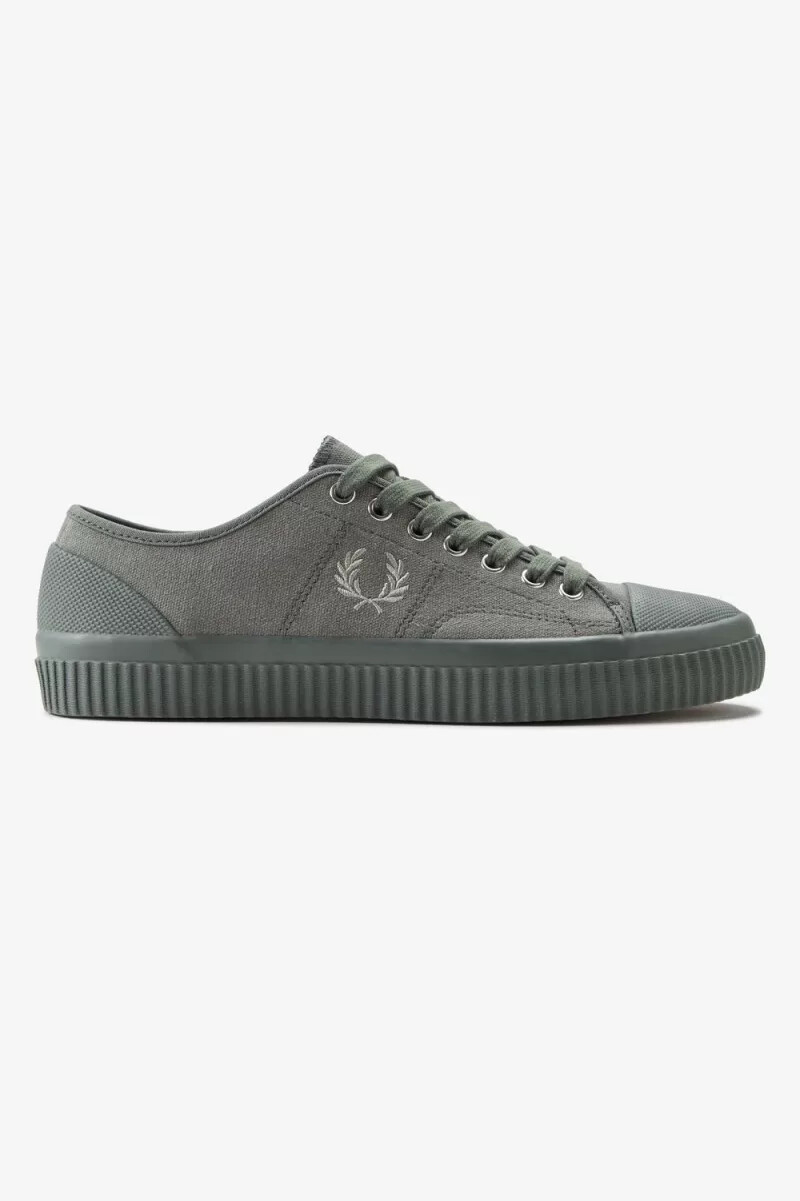 fred perry low hughes damen-turnschuhe feldgrün warmgrau