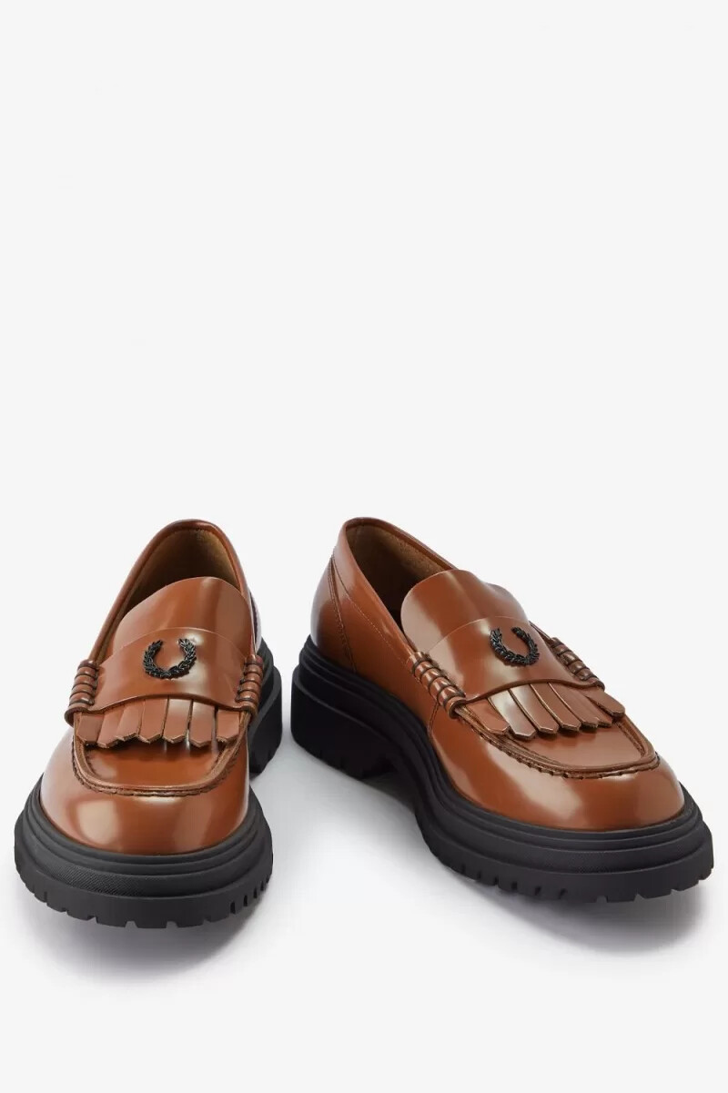 fred perry damen-loafer aus leder hellbraun