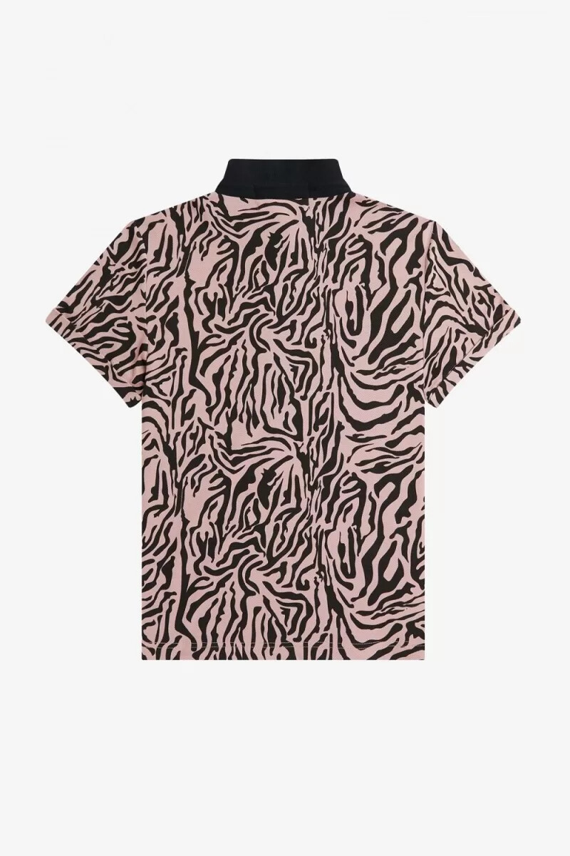 fred perry damen-poloshirt mit zebramuster altrosa