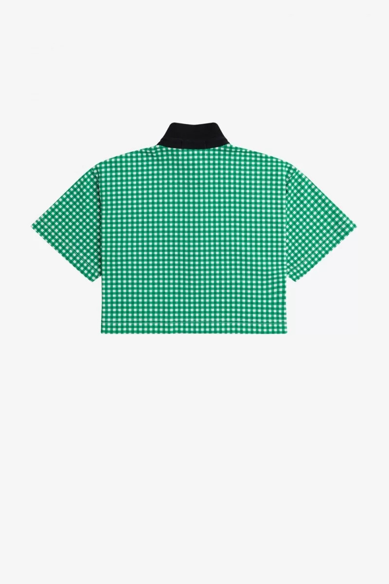 fred perry cropped gingham piqué damen-poloshirt grün