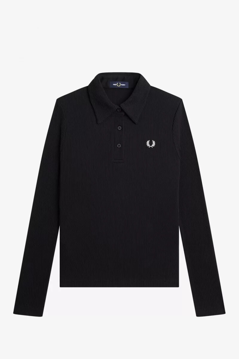fred perry langarm-poloshirt für damen gerippt schwarz
