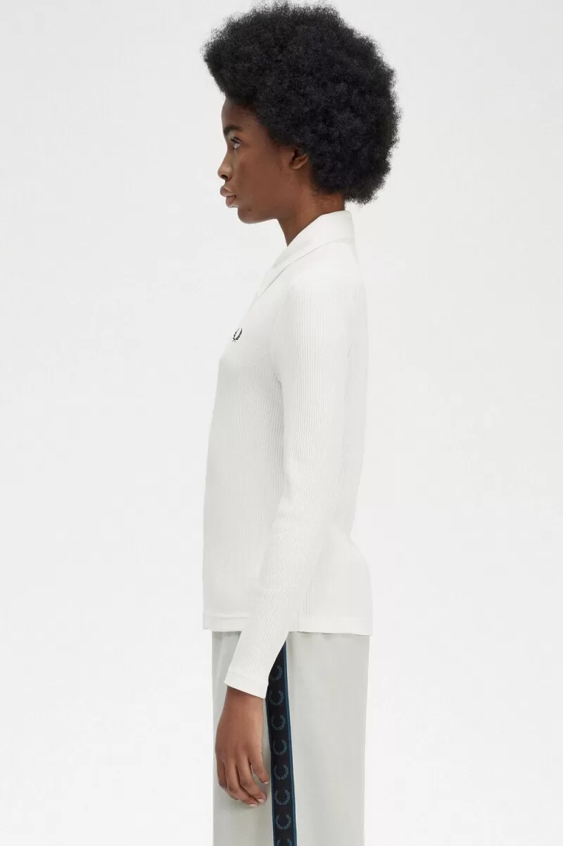 fred perry langarm-poloshirt für damen gerippt schneeweiß