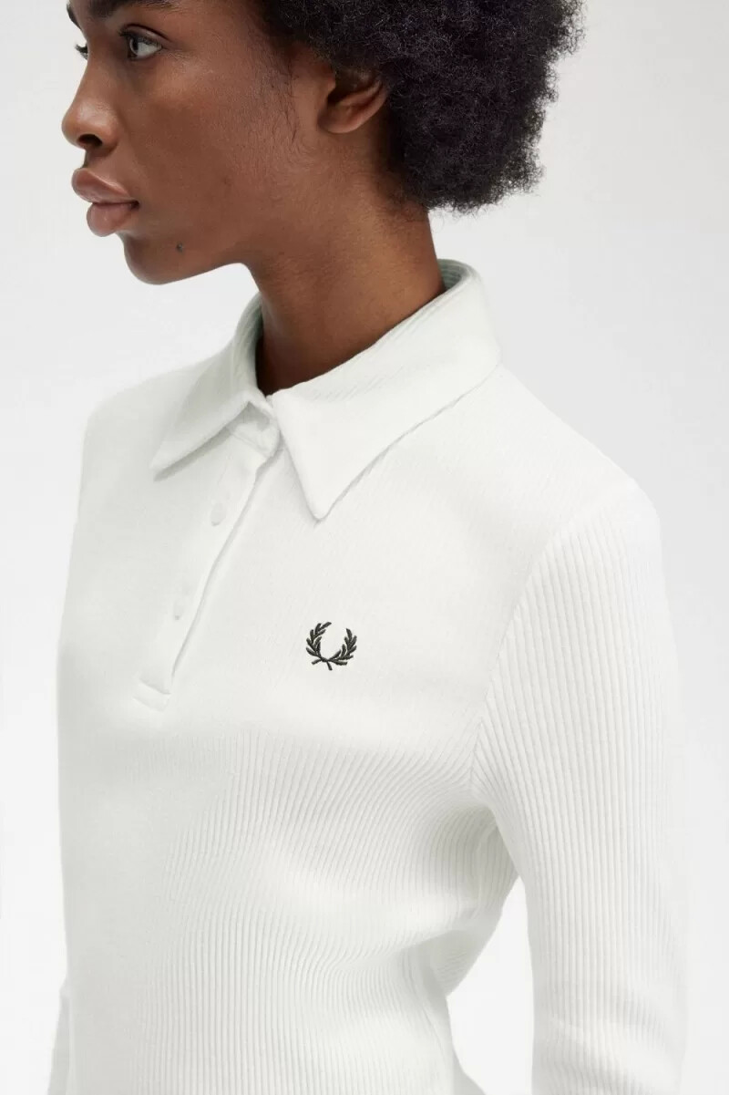 fred perry langarm-poloshirt für damen gerippt schneeweiß