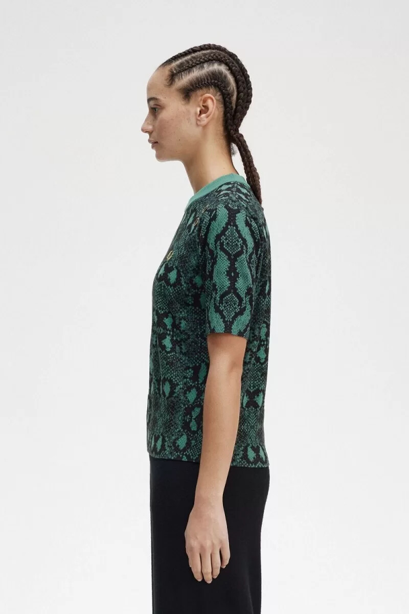 fred perry damenpullover mit schlangenmuster tiefes mintgrün