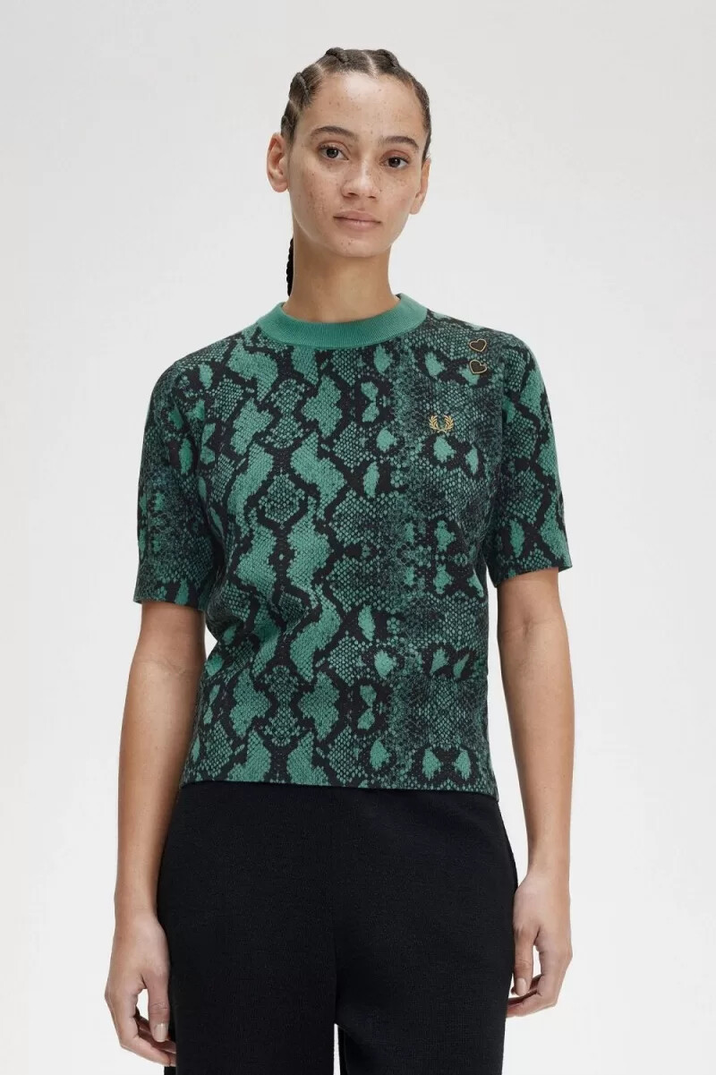 fred perry damenpullover mit schlangenmuster tiefes mintgrün