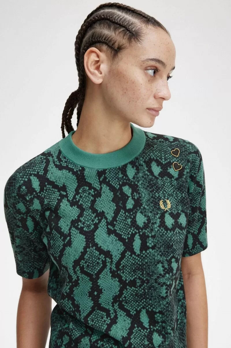 fred perry damenpullover mit schlangenmuster tiefes mintgrün
