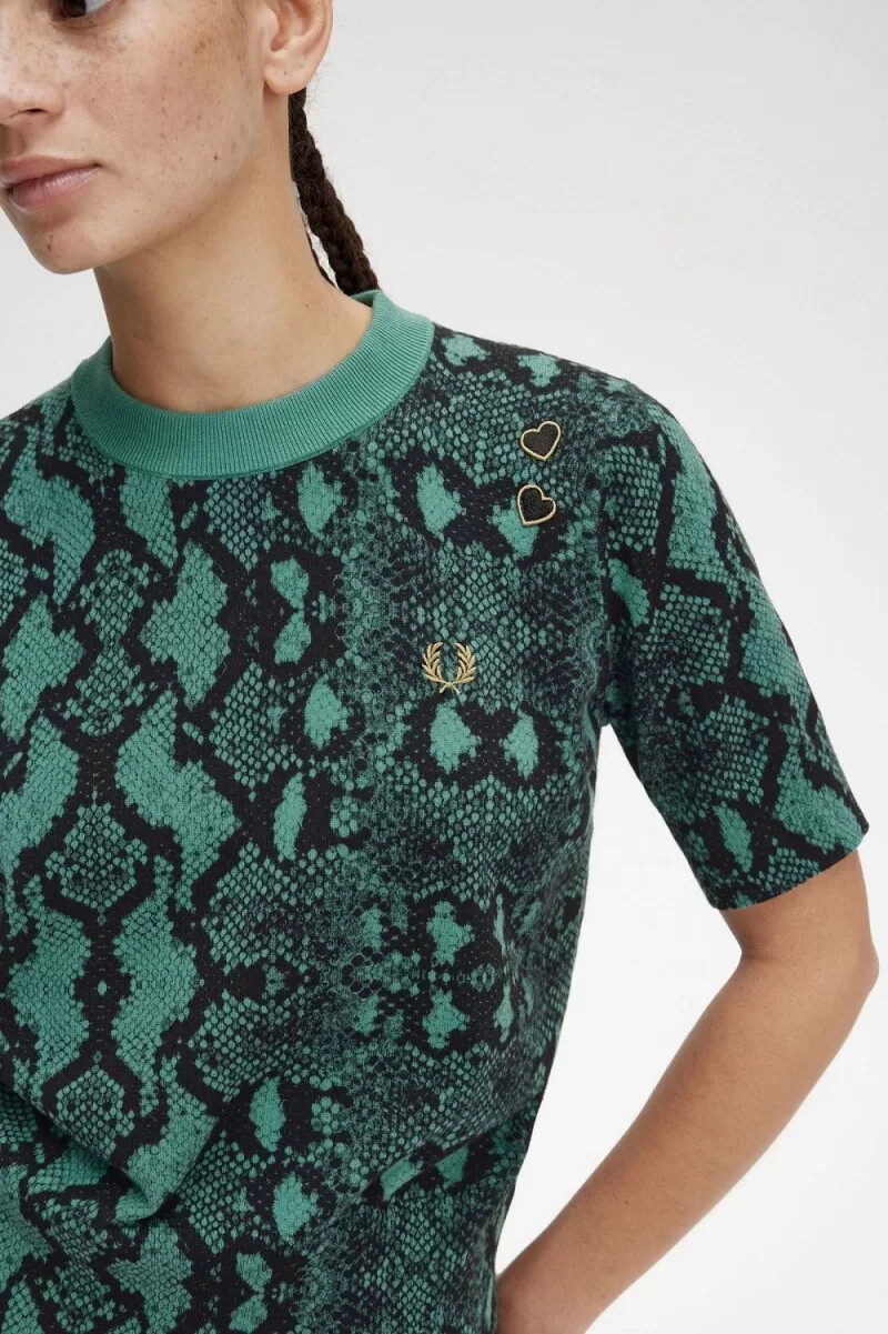 fred perry damenpullover mit schlangenmuster tiefes mintgrün