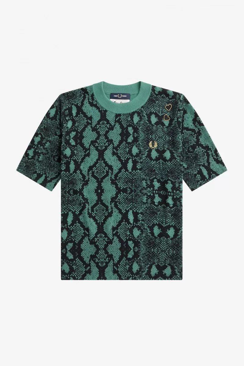 fred perry damenpullover mit schlangenmuster tiefes mintgrün