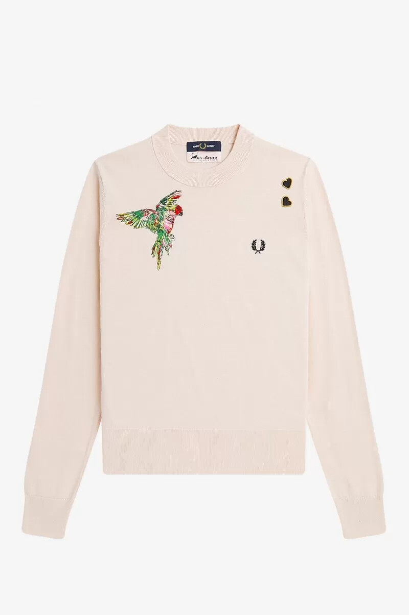 fred perry damenpullover mit stickerei milchrosa