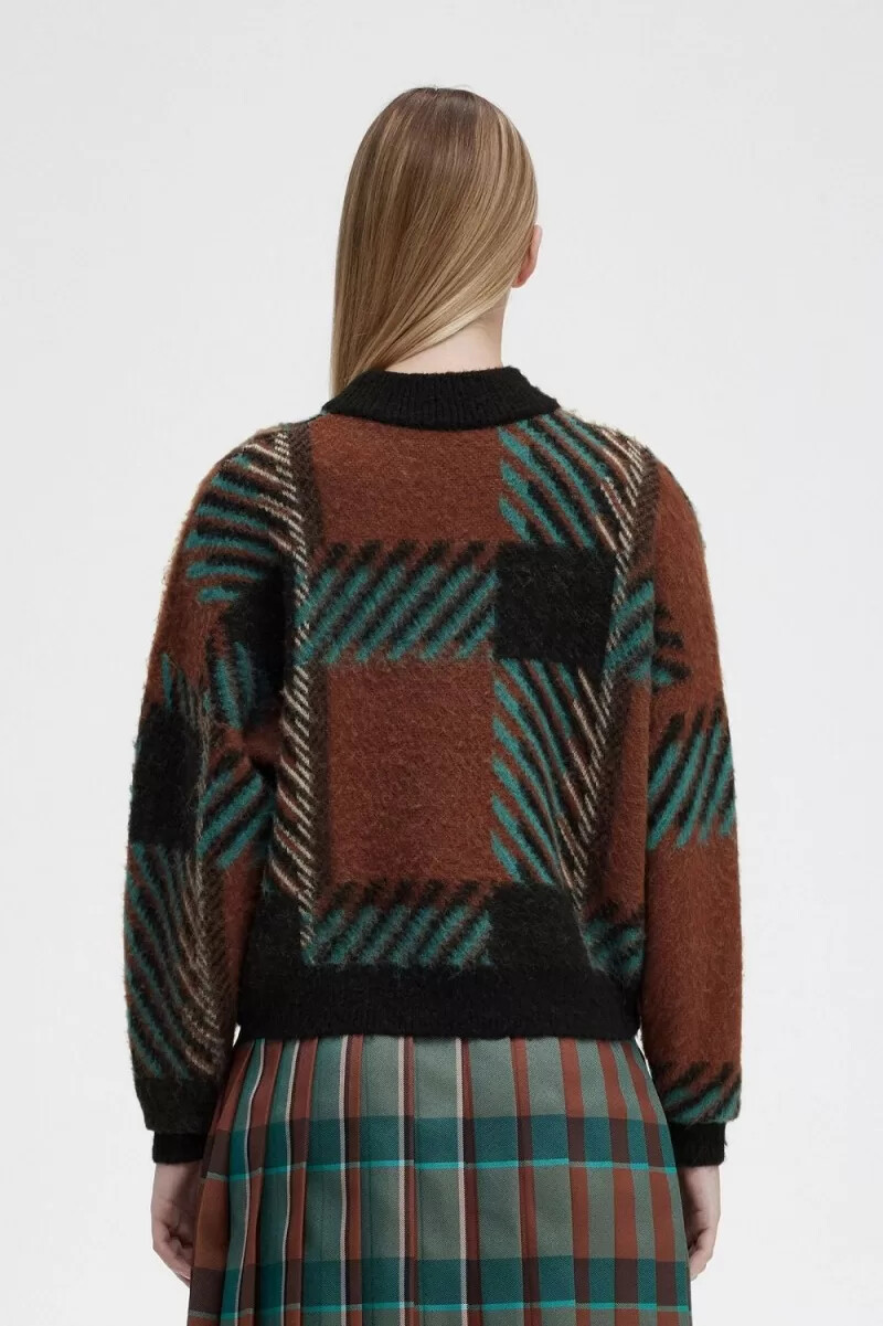 fred perry damenpullover „glitch tartan in whiskybraun
