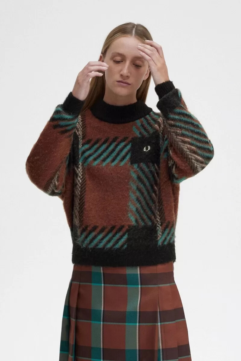fred perry damenpullover „glitch tartan in whiskybraun