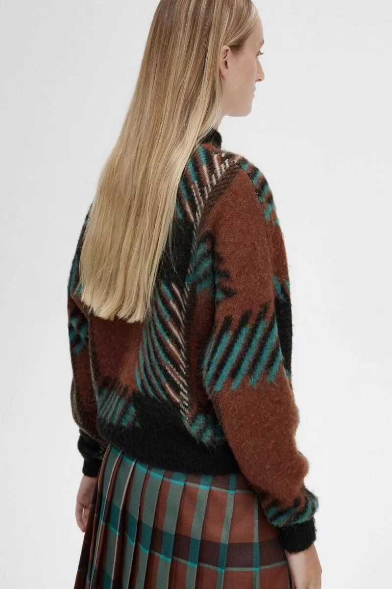 fred perry damenpullover „glitch tartan in whiskybraun