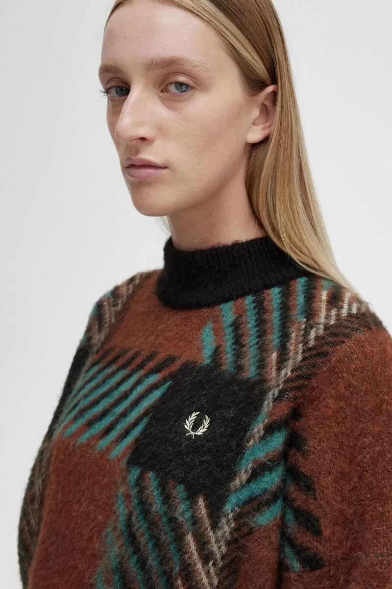 fred perry damenpullover „glitch tartan in whiskybraun
