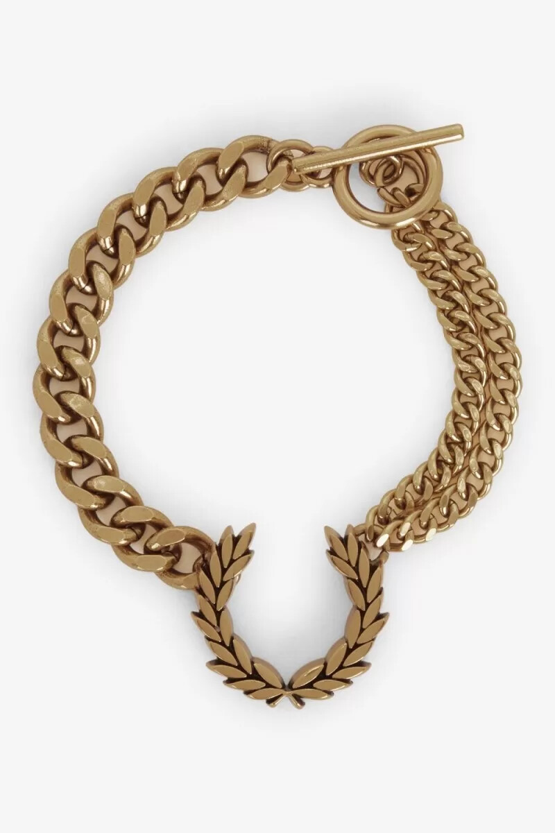 fred perry doppelketten-armband mit lorbeerkranz damenschmuck gold