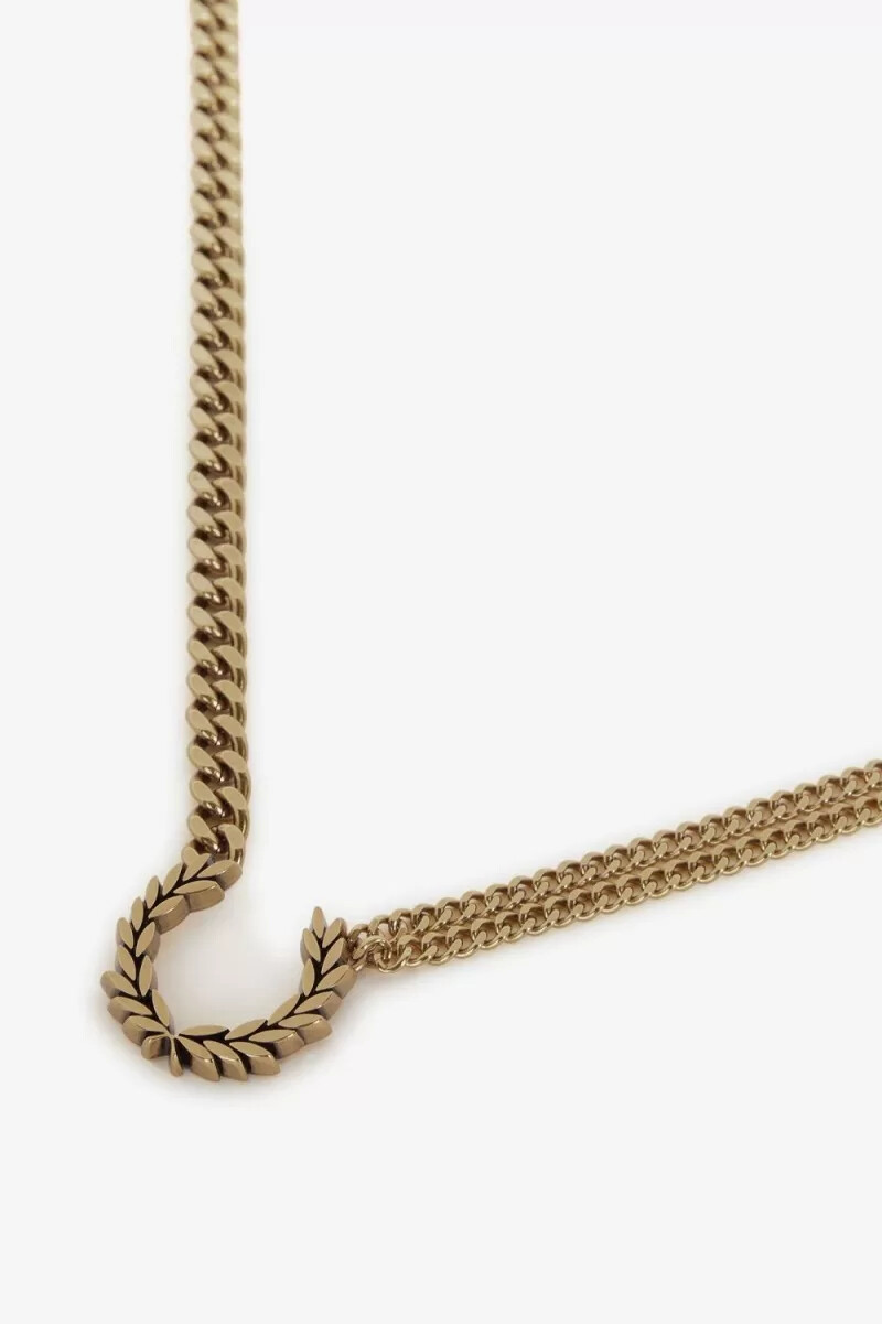 fred perry doppelketten-halskette mit lorbeerkranz damenschmuck gold