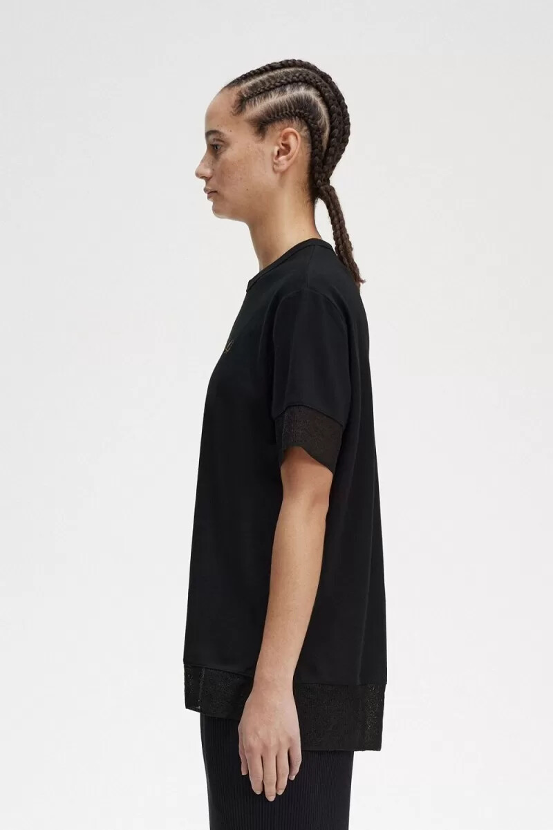 fred perry damen-t-shirt mit transparentem piqué-einsatz schwarz