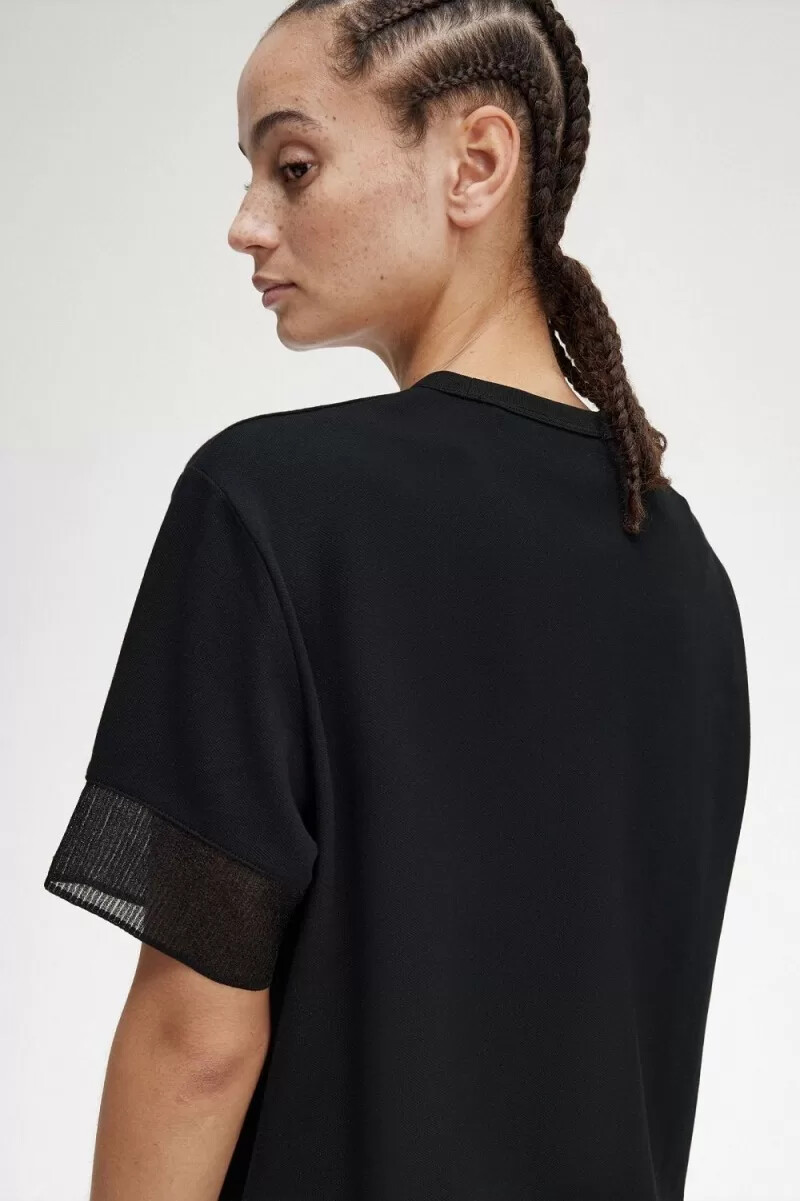fred perry damen-t-shirt mit transparentem piqué-einsatz schwarz