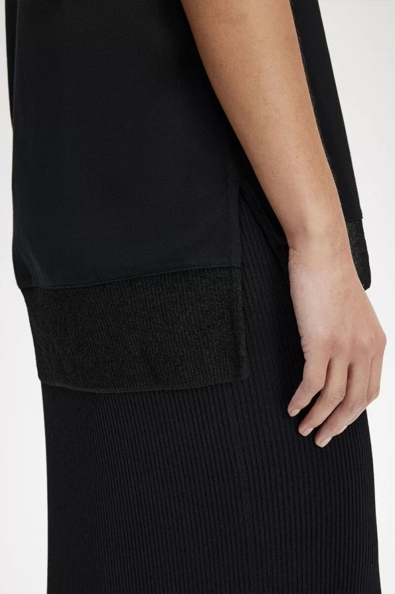 fred perry damen-t-shirt mit transparentem piqué-einsatz schwarz