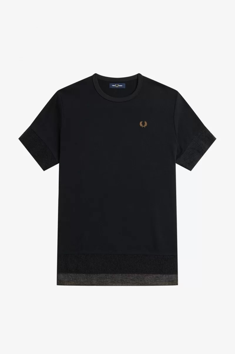 fred perry damen-t-shirt mit transparentem piqué-einsatz schwarz
