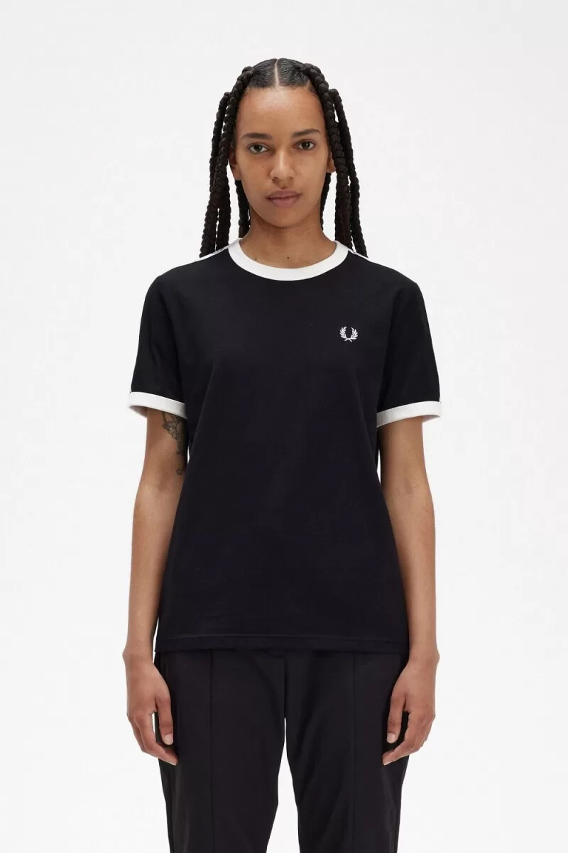 fred perry damen-t-shirt mit ziernähten schwarz