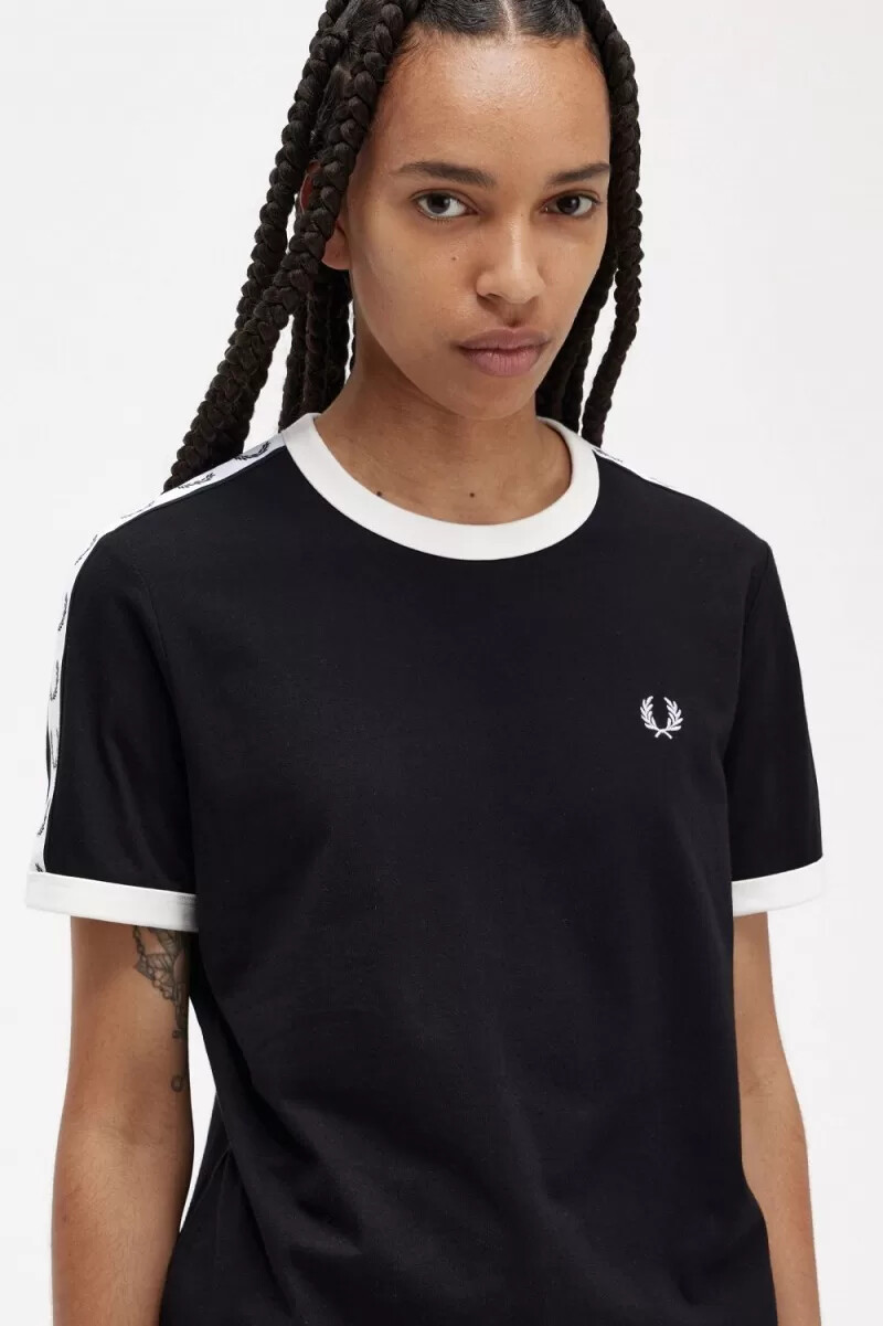 fred perry damen-t-shirt mit ziernähten schwarz