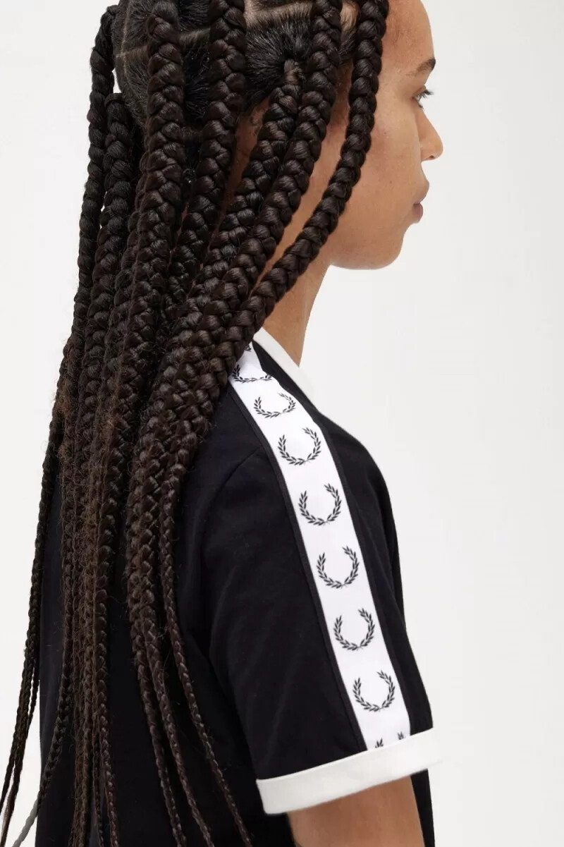 fred perry damen-t-shirt mit ziernähten schwarz